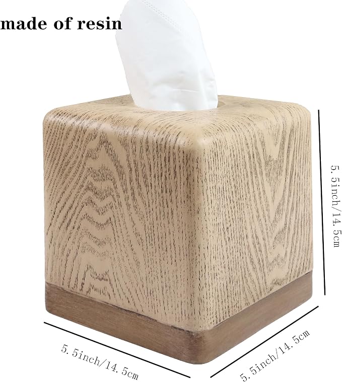 Hymmah Wooden Texture Square Tissue Box Cover Cube Tissue Holder Unique Design - Image 2