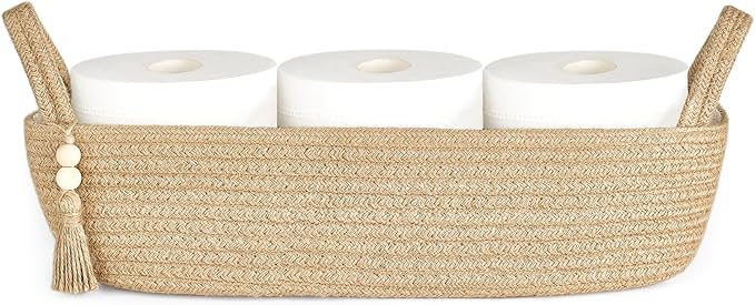 Mkono Small Storage Basket for Toilet Tank Top Boho Bathroom Decor Woven Rope by Mkono