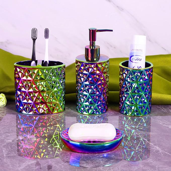 Colorful Bathroom Accessories Set 4 Pcs, Lotion Soap Dispenser, Soap Dish - Image 5