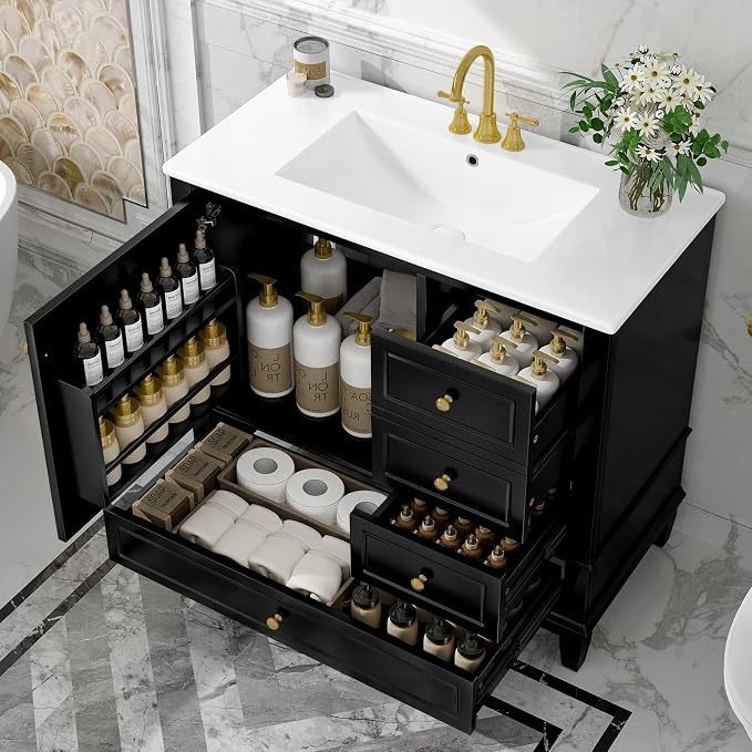 36" Bathroom Vanity with Sink, Harper & Bright Designs Free Standing Single by HarperBrightDesigns