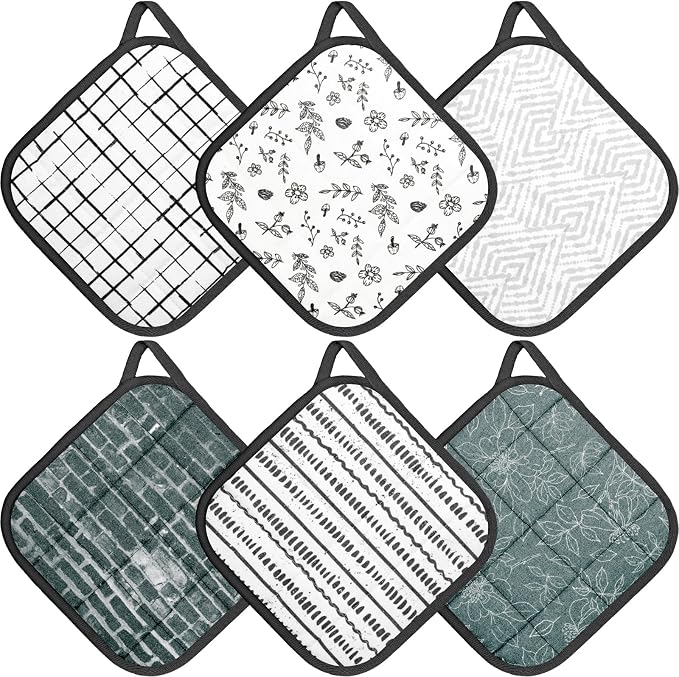 6 Pack Pot Holders 100% Cotton Heat Resistant Potholder, Machine Washable Pot by Unknown