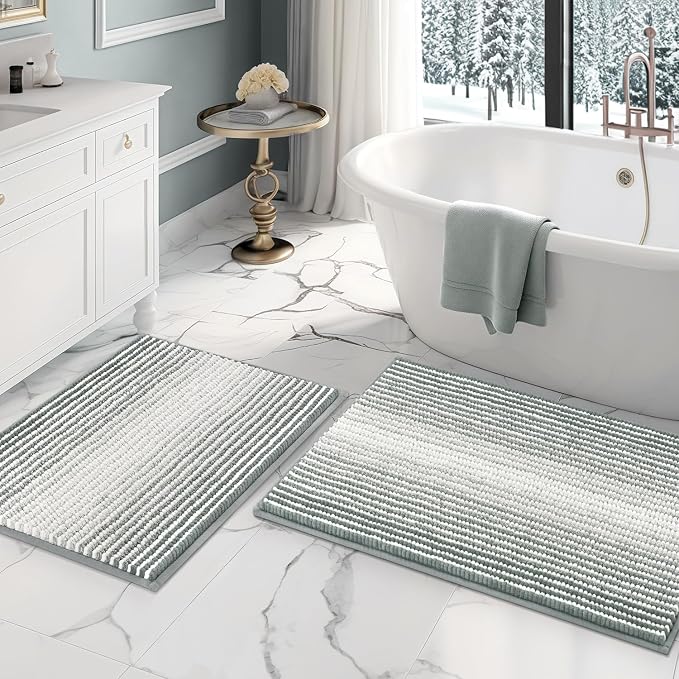 BSICPRO Bathroom Rugs and Mats Sets, 2 Piece Thick Absorbent Chenille Bath Mat by BSICPRO