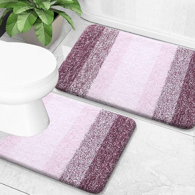 OLANLY Bathroom Rug Set 2 Piece, Soft Absorbent Microfiber Bath Mats and by OLANLY