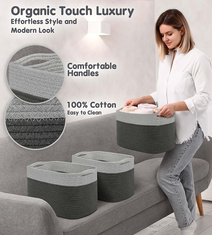 CHAT BLANC Cotton Rope Baskets for Organizing I Storage Baskets for Shelves | - Image 3