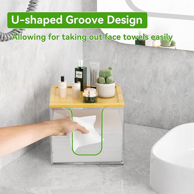 VITVITI Disposable Face Towel Holder Box, Acrylic Facial Towel Container - Image 2