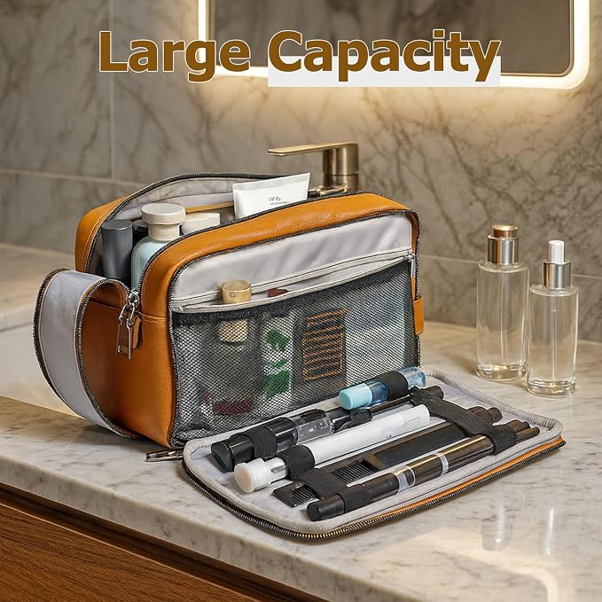 MIRASON Travel Toiletry Bag for Men Thickened Leather Travel Bag for Toiletries - Image 2