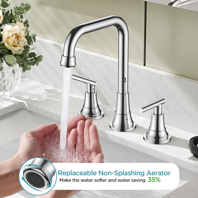 FORIOUS Widespread Bathroom Faucets Polished Chrome, 3 Hole Faucet - Image 3