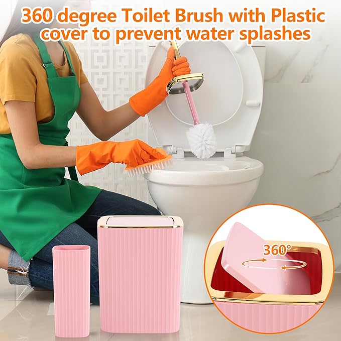 Bathroom Accessory Set, 9 Pieces Pink Bathroom Accessories Set - Image 5