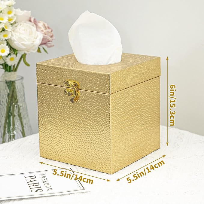 Gold Tissue Box Cover, Elegant Square Tissue Box Holder - Image 7