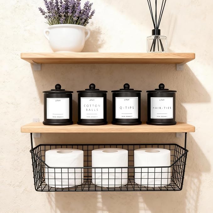4 Pack Bathroom Organizers and Storage - 16 Oz Glass Qtip Holder & Cotton Pad - Image 3