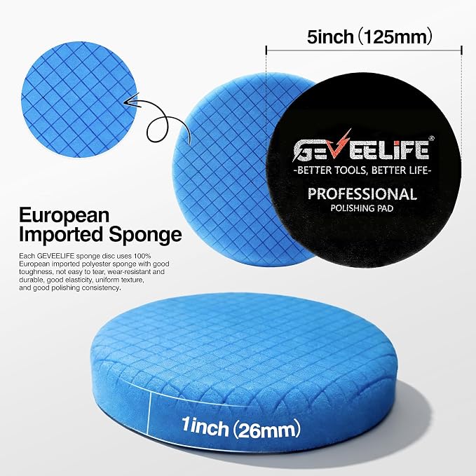 GEVEELIFE 9Pcs Buffing Polishing Pads Kit, 5 Inch Buffing Pads, Sponge & Woolen - Image 3