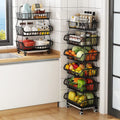 Metal Wire Baskets with Wheels, Stackable Storage Bins Kitchen Organizer Shelf by KOLENSA