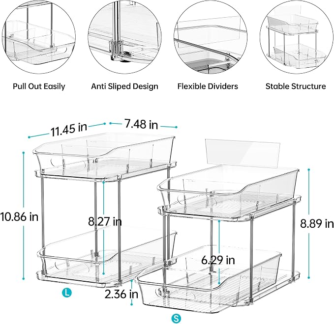 Delamu 2-Tier Under Sink Organizers and Storage, Pull Out Kitchen Pantry - Image 2