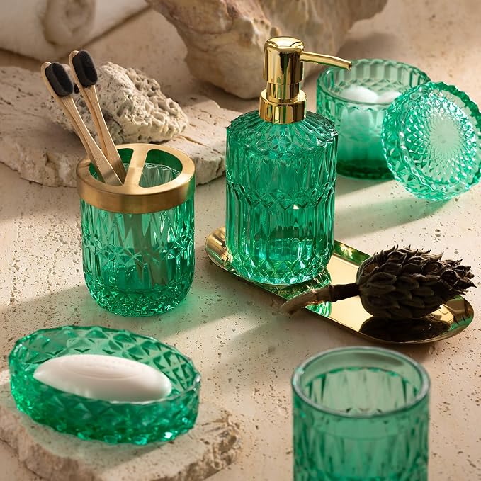 EMPO 6PCS Bathroom Clear Glass Accessories Set, Contemporary Modern Decor - Image 3