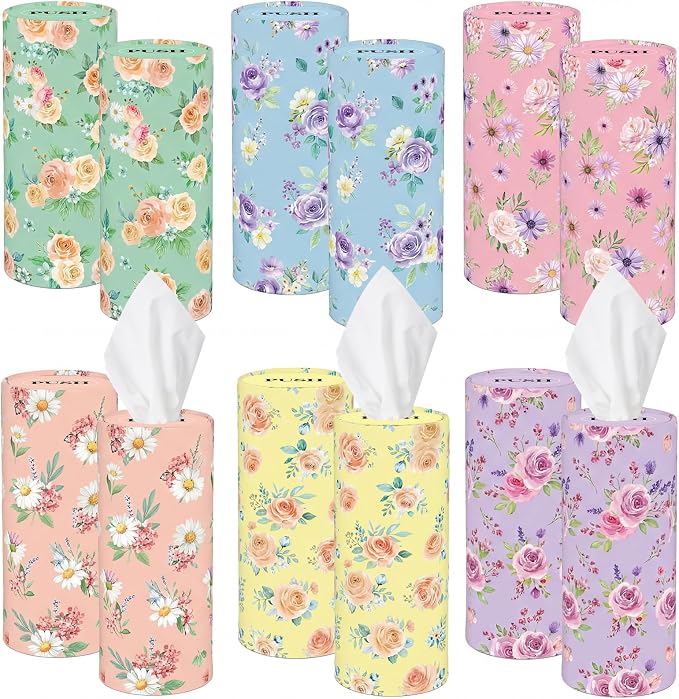 Outus 12 Pcs Spring Floral Car Tissues Cylinder Holder Flowers Round Tissue Box by Outus
