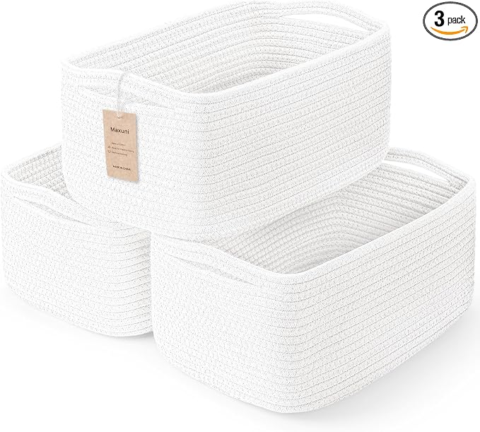 3-Pack Storage Baskets for Organizing | Woven Shelf Toy Basket | Rope Baskets by MaxuniTechLife