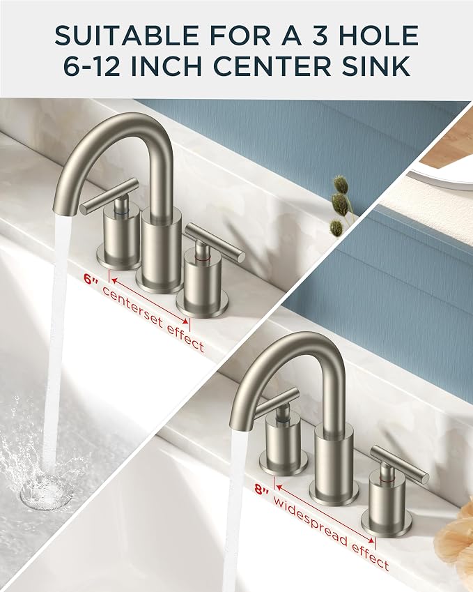 FORIOUS Brushed Nickel Bathroom Faucet 3 Hole - Image 6