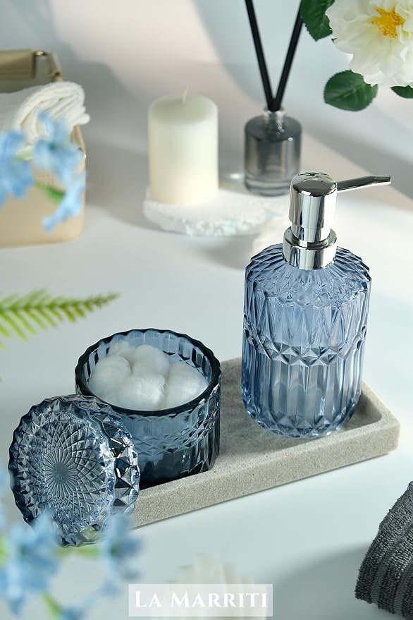 Blue Bathroom Accessories Set, Lotion Soap Dispenser, Toothbrush Holder - Image 6