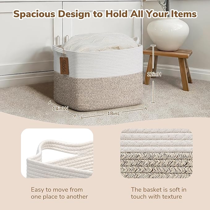 Goodpick Woven Storage Baskets for Organizing, Blanket Basket Living Room - Image 3
