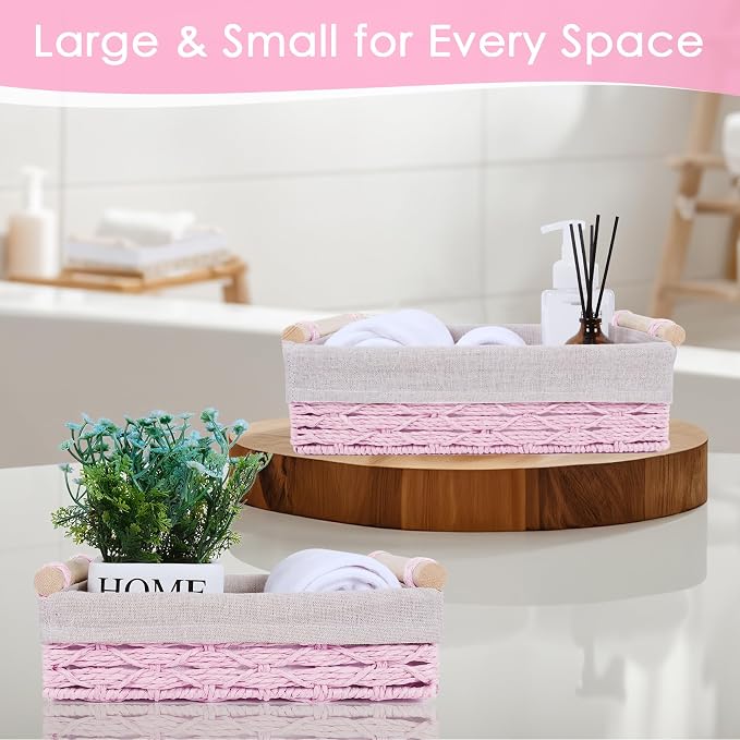 Wicker Storage Basket with Wooden Handle – Paper Rope Decorative Toilet Paper - Image 6