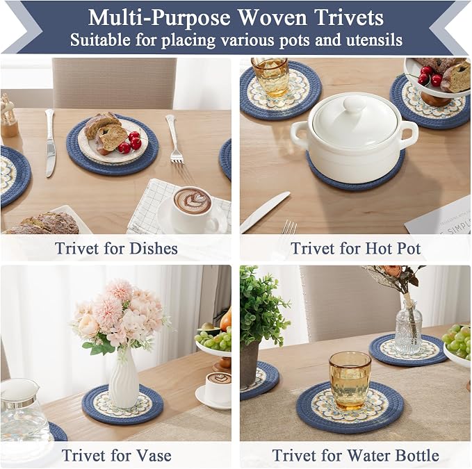 SHACOS 8 Inches Trivets for Hot Dishes, 4 Pieces Cotton and Felt Floral Pattern - Image 7