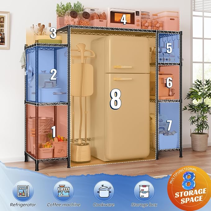 REIBII Mini Fridge Stand, Small Refrigerator Storage Shelves, 4 Tier - Image 9
