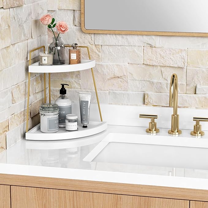 Forbena Corner Bathroom Counter Organizer, 2 Tier Bathroom Organizer Countertop - Image 3