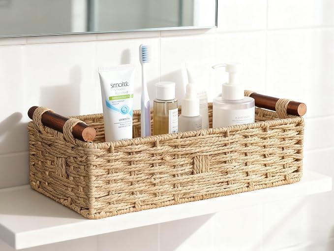 Back of Toilet Basket, Khaki Wicker Toilet Tank Basket - Image 6