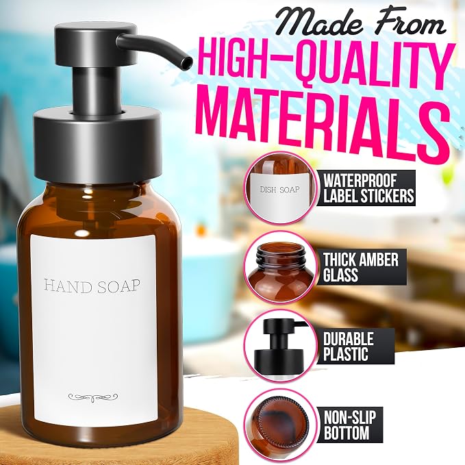 2 Pcs Amber Foaming Soap Dispenser Glass - Image 3