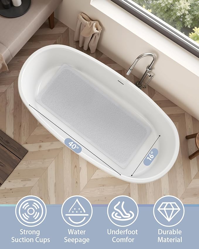 Mecko Non Slip Shower Mats, 16x40 Inch, Anti-Slip Bathtub Mats - Image 2