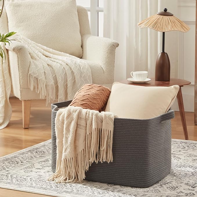 118L Extra Large Blanket Basket, 24.8" x 17.7" x 17.2" Woven Storage Basket - Image 3