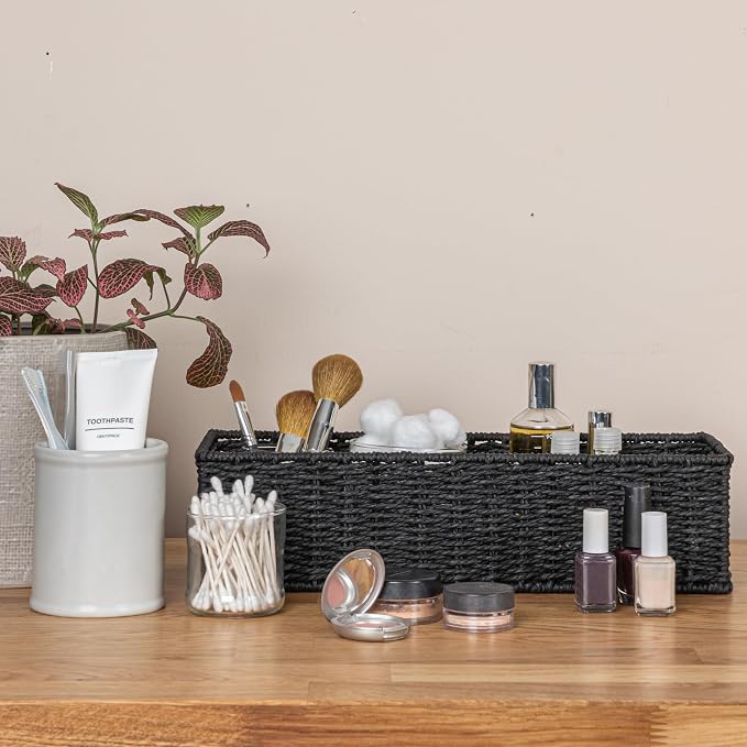Household Essentials Handwoven Paper Rope Rectangular Storage Basket - Image 3