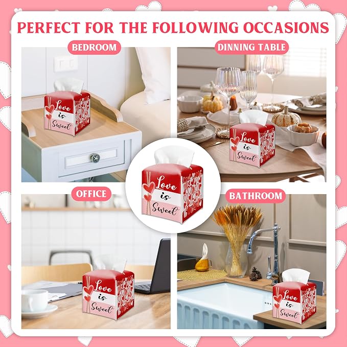 Happy Valentine's Day Red Heart Design Tissue Box Cover - Image 6