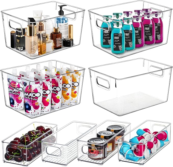 Clear Storage Bins 8 Pack for Pantry Organizers, 4 Large Plastic Pantry by QILINBA