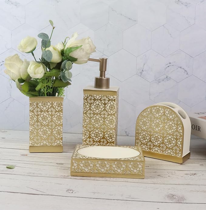 Hymmah Gold Bathroom Accessories Set, Farmhouse Bathroom Decor, Contain Cotton - Image 7