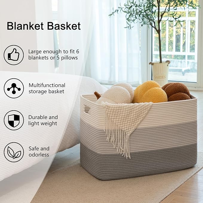 OIAHOMY 108L Large Cotton Rope Basket, Rectangle Woven Baskets - Image 6