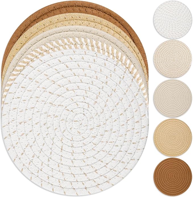 Trivet Mats Set for Hot Dishes, 5 Heat Resistant Pot Holders for Kitchen by Tidponra
