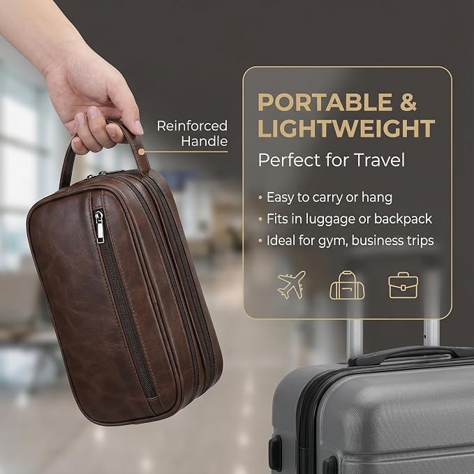 Men’s Toiletry Bag Travel Dopp Kit–double-deck PU Leather Water-Resistant - Image 7