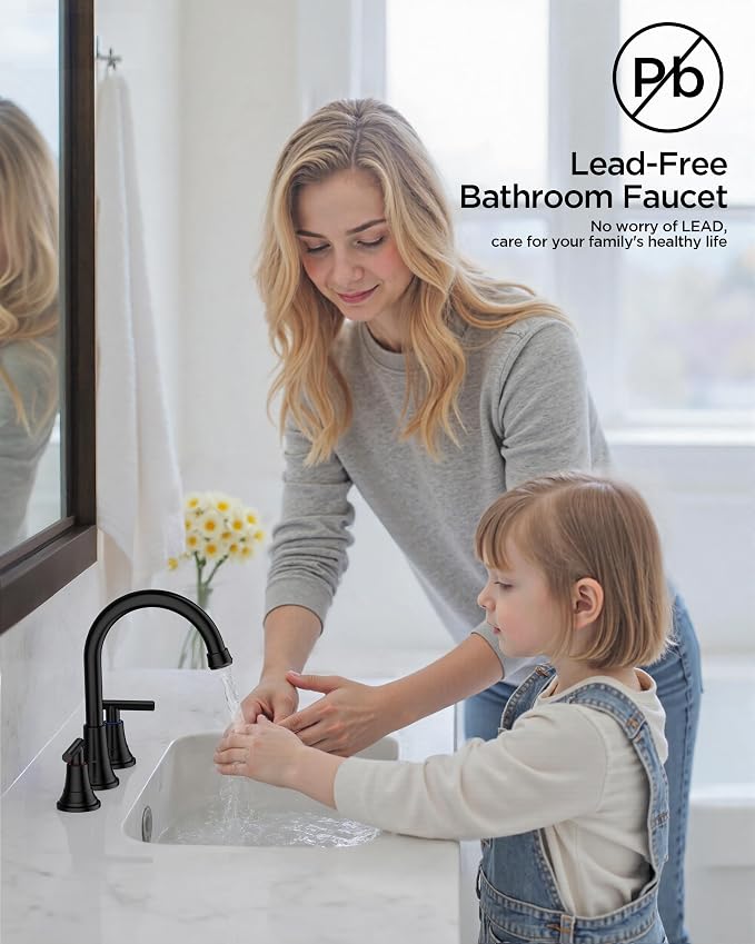 FORIOUS Black Bathroom Faucet 3 Hole Vanity, 2 Handle 360° Swivel Matte Black 8 - Image 8