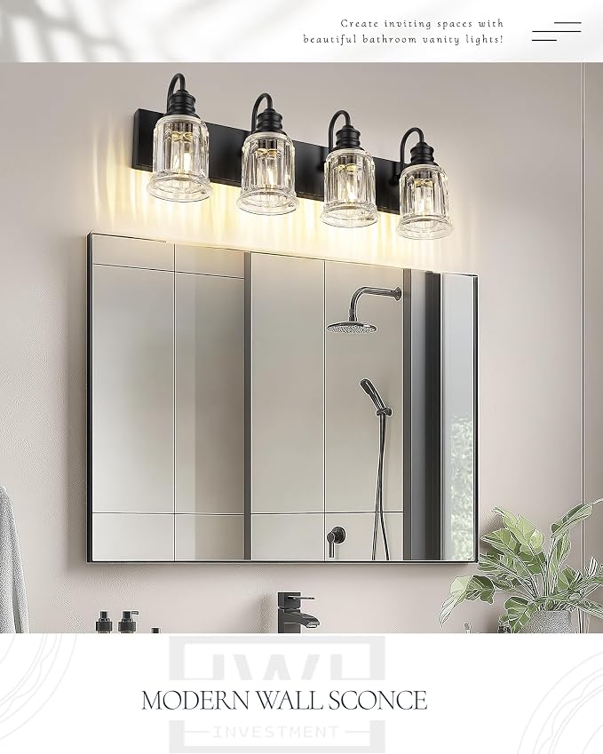 HWH 4-Light Bathroom Vanity Light, Wall Light Sconces - Image 5