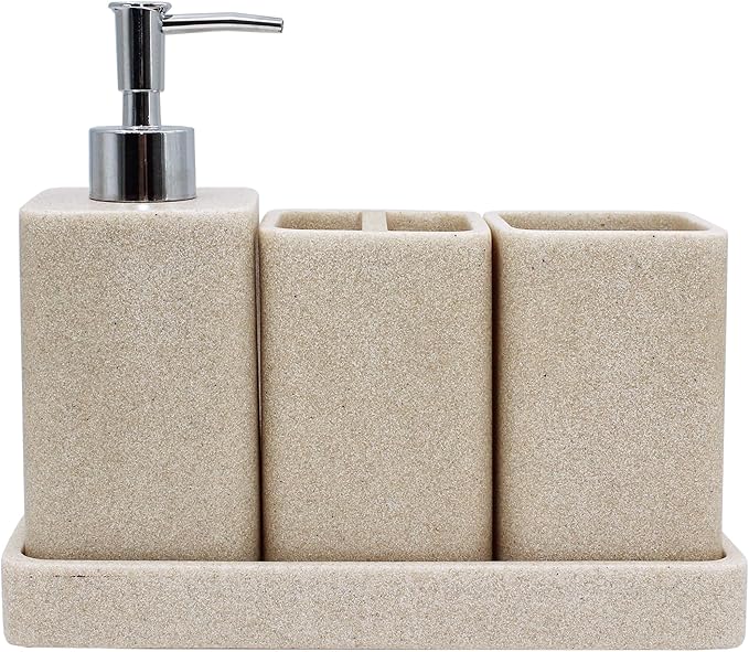 Bathroom Accessories Set, Soap Dispenser, Toothbrush Holder, Qtip Holder Set by YMXYJM