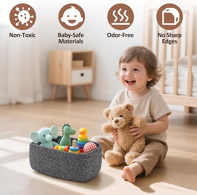 5-Pack Small Woven Rope Storage Baskets – 2 Sizes Organizer Bins - Image 4