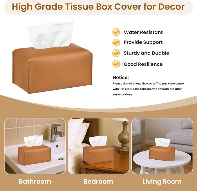 Long Tissue Box Cover, PU Leather Tissue Holder Rectangle, Facial Paper - Image 2