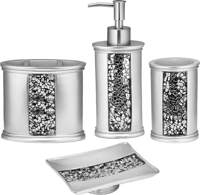 Zahari Home 4pc Sinatra Stylish Bathroom Accessories Set Liquid Soap Dispenser by ZahariHome