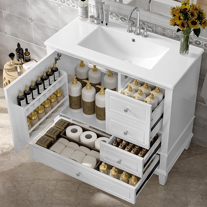 36" Bathroom Vanity with Sink, Harper & Bright Designs Free Standing Single by HarperBrightDesigns