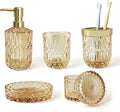 Clear Gold Bathroom Accessorries Set, Lotion Soap Dispenser, Toothbrush Holder by LaMarriti