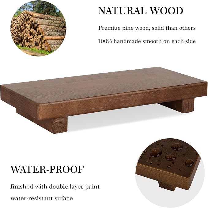 Bathroom Counter Organizer Wood Pedestal Stand Farmhouse Decorative Tray Soap - Image 2