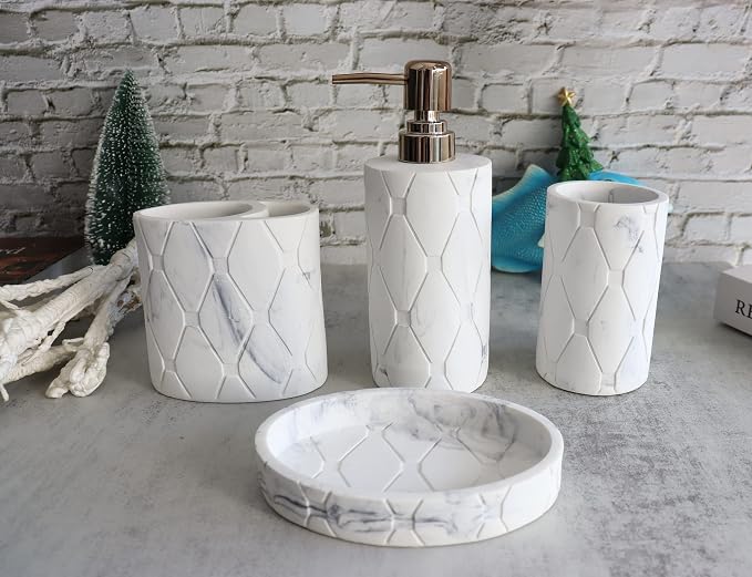 Hymmah Bathroom Accessories Set, Marble Design Toothbrush Holder, Farmhouse - Image 2
