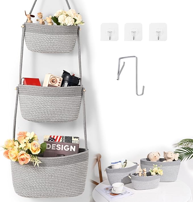 Hanging Storage Baskets, Over the Door Basket, Cotton Wall Baskets Storage by Degeyoyo