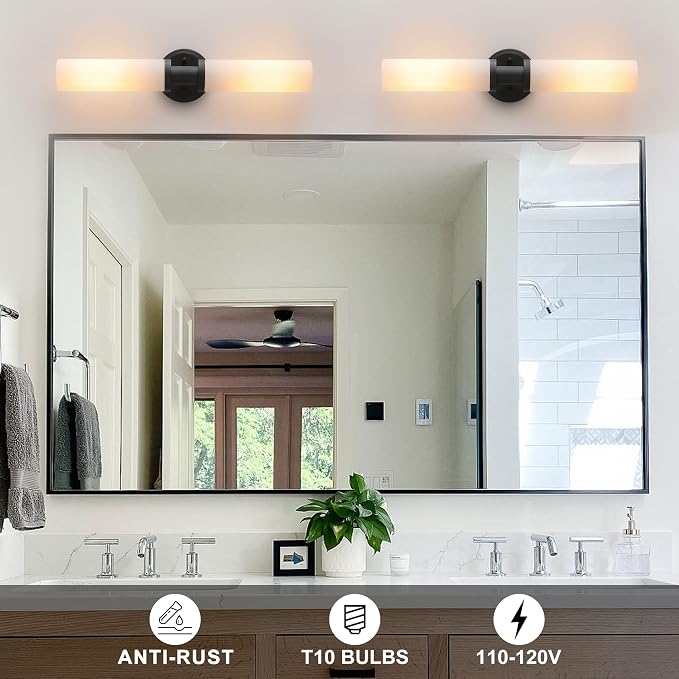 Wall Sconces Set of Two, Matte Black Bathroom Sconces Wall Lighting - Image 3